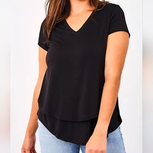 Latched Mama Black Short Sleeve V-Neck NURSING Top